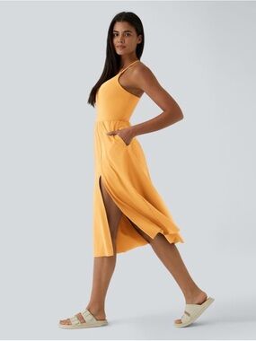 HALARA Peach Spaghetti-Strap V-Neck Midi Dress